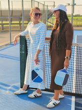 Load image into Gallery viewer, REG. & PLUS BLUE/WHITE DRAWSTRING LOUNGE DRESS