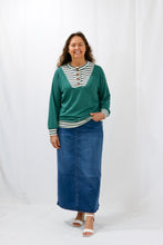 Load image into Gallery viewer, REG. & PLUS ELASTIC WAISTBAND LONG DENIM SKIRT