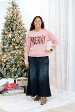 Load image into Gallery viewer, REG. &amp; PLUS LONG BLACK DENIM FLARE SKIRT
