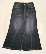 Load image into Gallery viewer, REG. &amp; PLUS LONG BLACK DENIM FLARE SKIRT
