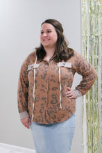 Load image into Gallery viewer, MOCHA ANIMAL PRINT BUTTON DOWN HOODIE JACKET TOP
