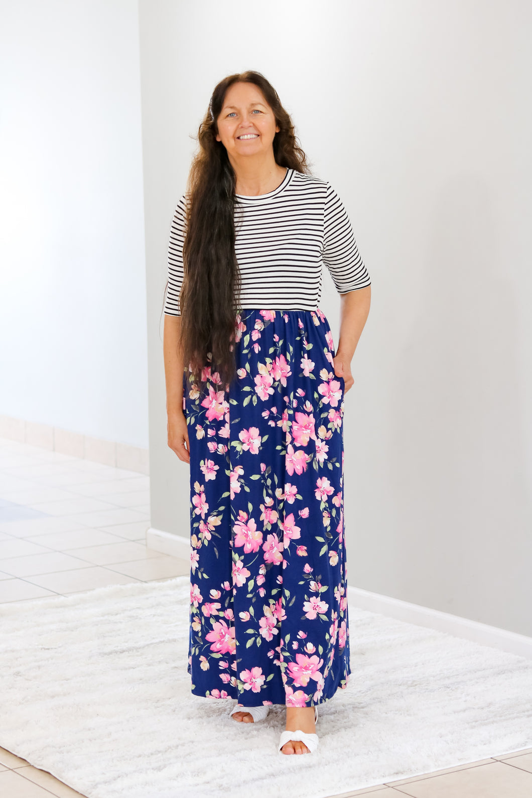 STRIPE/FLORAL MAXI DRESS