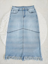 Load image into Gallery viewer, REG. &amp; PLUS A-LINE LIGHT WASH LONG DENIM SKIRT
