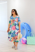 Load image into Gallery viewer, REG. &amp; PLUS MULTICOLOR TROPICAL MIDI DRESS
