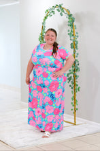 Load image into Gallery viewer, REG. &amp; PLUS AQUA BLUE FLORAL MAXI DRESS
