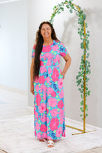 Load image into Gallery viewer, REG. &amp; PLUS AQUA BLUE FLORAL MAXI DRESS
