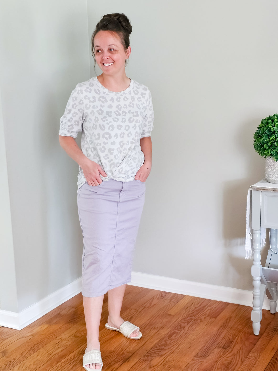 REG. & PLUS LAVENDER MIDI DENIM SKIRT