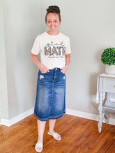 Load image into Gallery viewer, REG. &amp; PLUS A-LINE MIDI DENIM SKIRT
