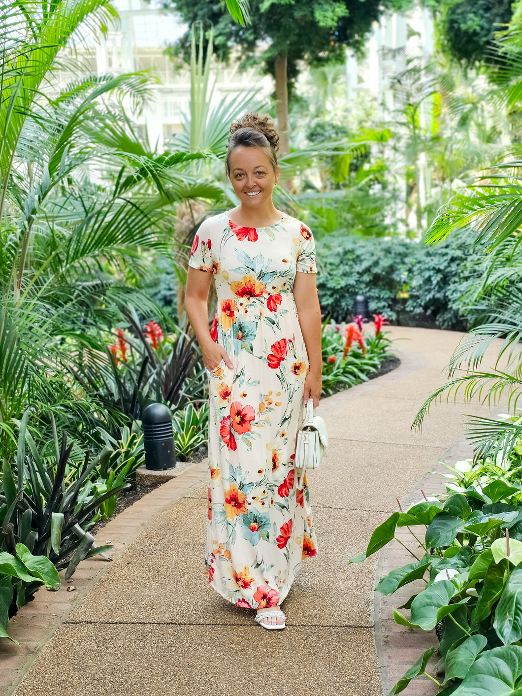 PEACH FLORAL PRINT MAXI DRESS