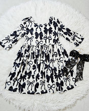Load image into Gallery viewer, KIDS BLACK BOW 3/4 SLEEVE DRESS
