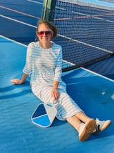 Load image into Gallery viewer, REG. &amp; PLUS BLUE/WHITE DRAWSTRING LOUNGE DRESS
