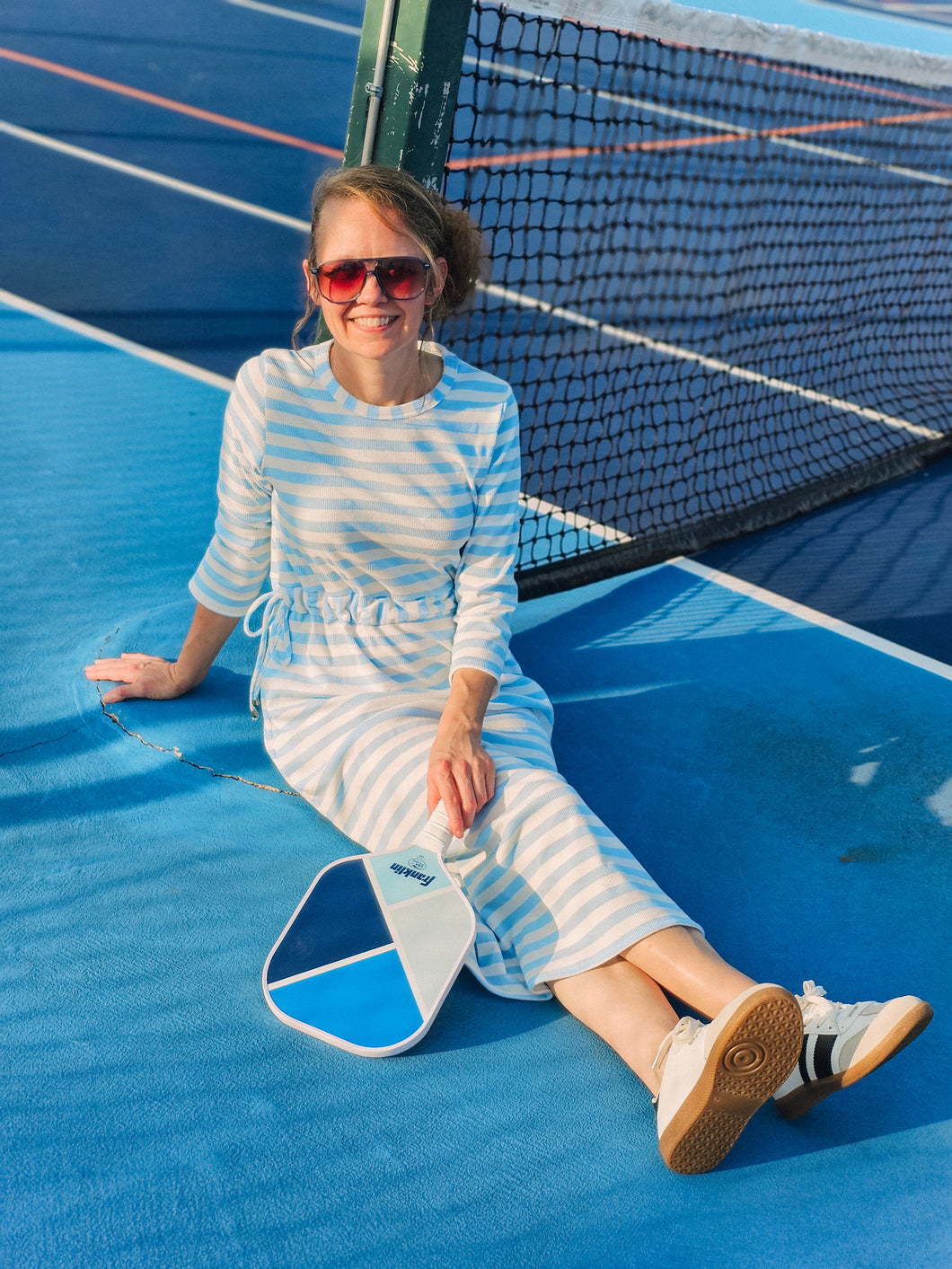 REG. & PLUS BLUE/WHITE DRAWSTRING LOUNGE DRESS