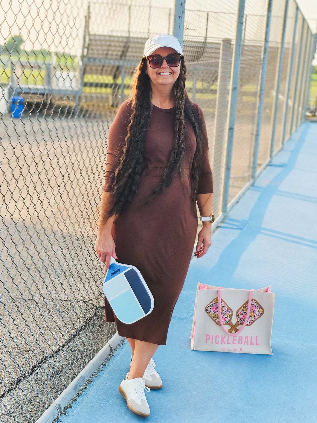 REG. & PLUS BROWN DRAWSTRING LOUNGE DRESS