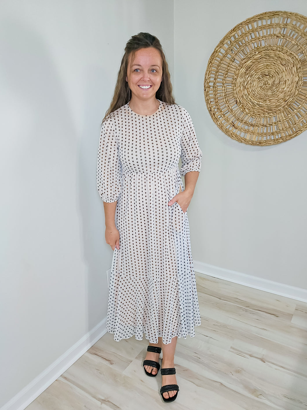 REG. & PLUS IVORY POLKA DOT MIDI DRESS