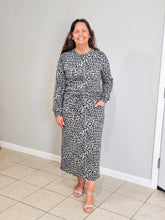 Load image into Gallery viewer, REG. &amp; PLUS RIBBED OLIVE LEOPARD TOP &amp; SKIRT SET
