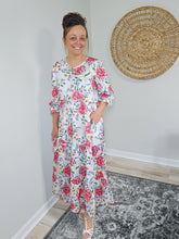 Load image into Gallery viewer, REG. &amp; PLUS BEIGE FLORAL TIERED DRESS
