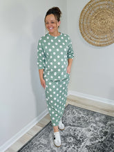 Load image into Gallery viewer, REG. &amp; PLUS SAGE POLKA DOT SKIRT &amp; SHIRT SET
