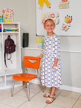 Load image into Gallery viewer, KIDS PURPLE/LIME TWIRL MIDI DRESS
