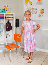 Load image into Gallery viewer, KIDS PATCHWORK TWIRL MIDI DRESS
