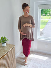 Load image into Gallery viewer, REG. &amp; PLUS BURGUNDY POLKA DOT MIDI PENCIL SKIRT
