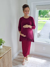 Load image into Gallery viewer, REG. &amp; PLUS BURGUNDY POLKA DOT MIDI PENCIL SKIRT
