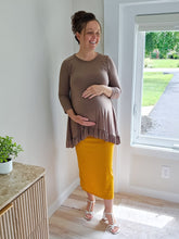Load image into Gallery viewer, REG. &amp; PLUS MUSTARD POLKA DOT MIDI PENCIL SKIRT
