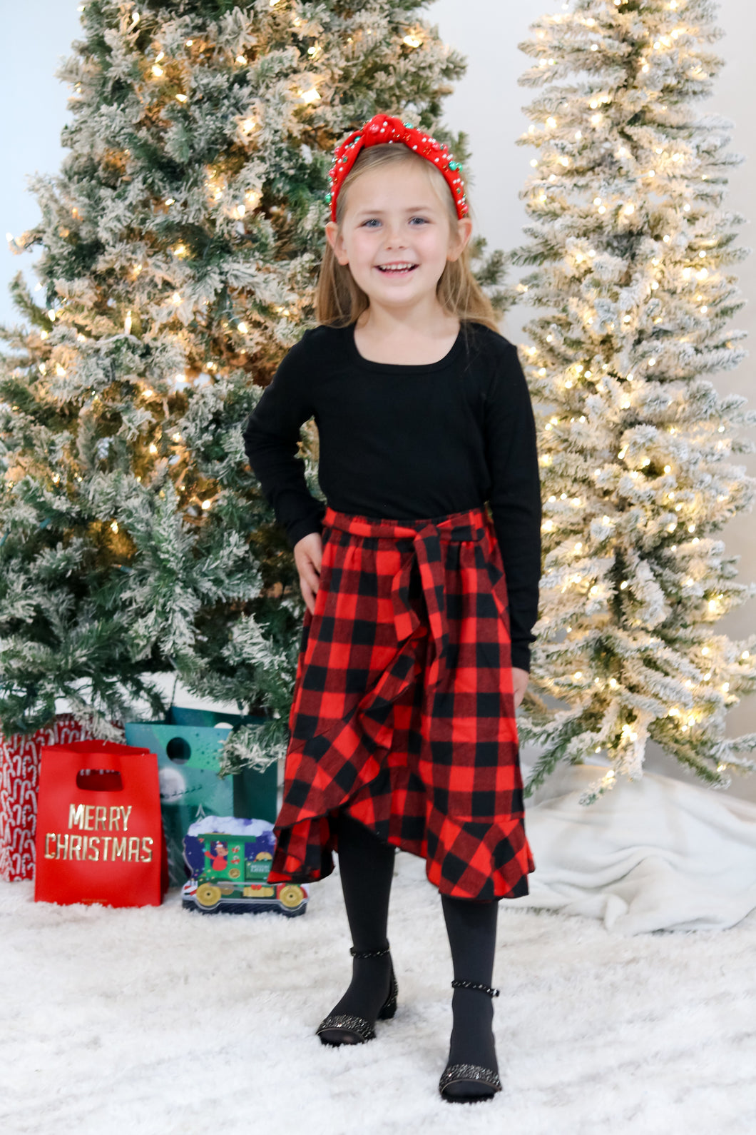 MAMA & KIDS HI-LOW BUFFALO PLAID 2 PIECE DRESS