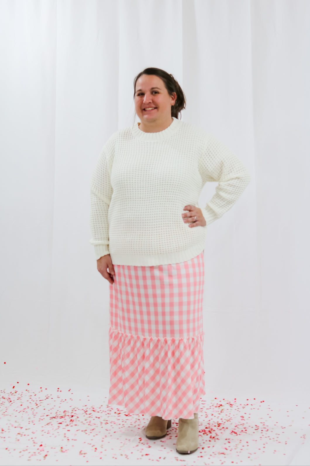 PINK GINGHAM TIERED MAXI SKIRT