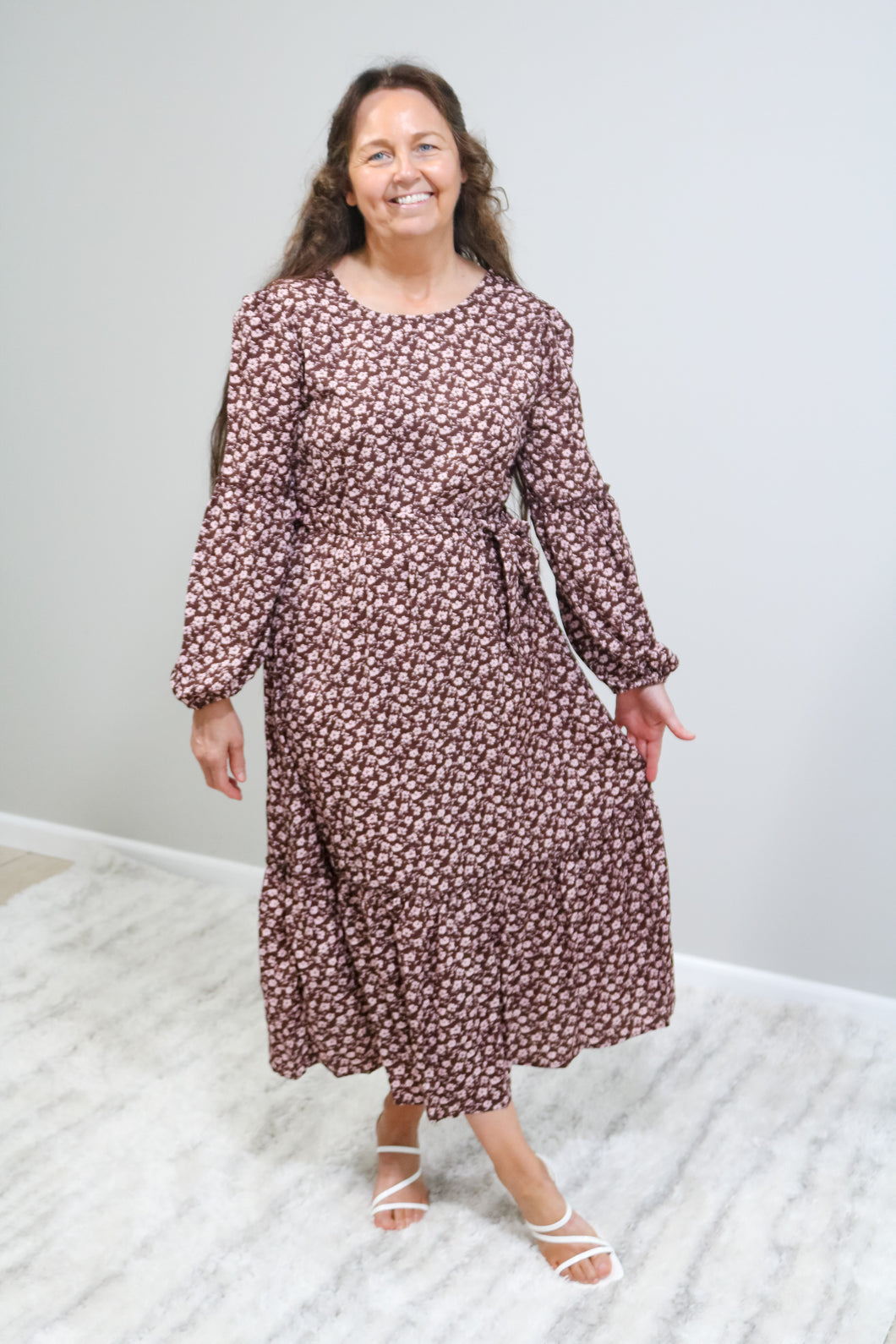 REG. & PLUS FLORAL BELTED MIDI DRESS