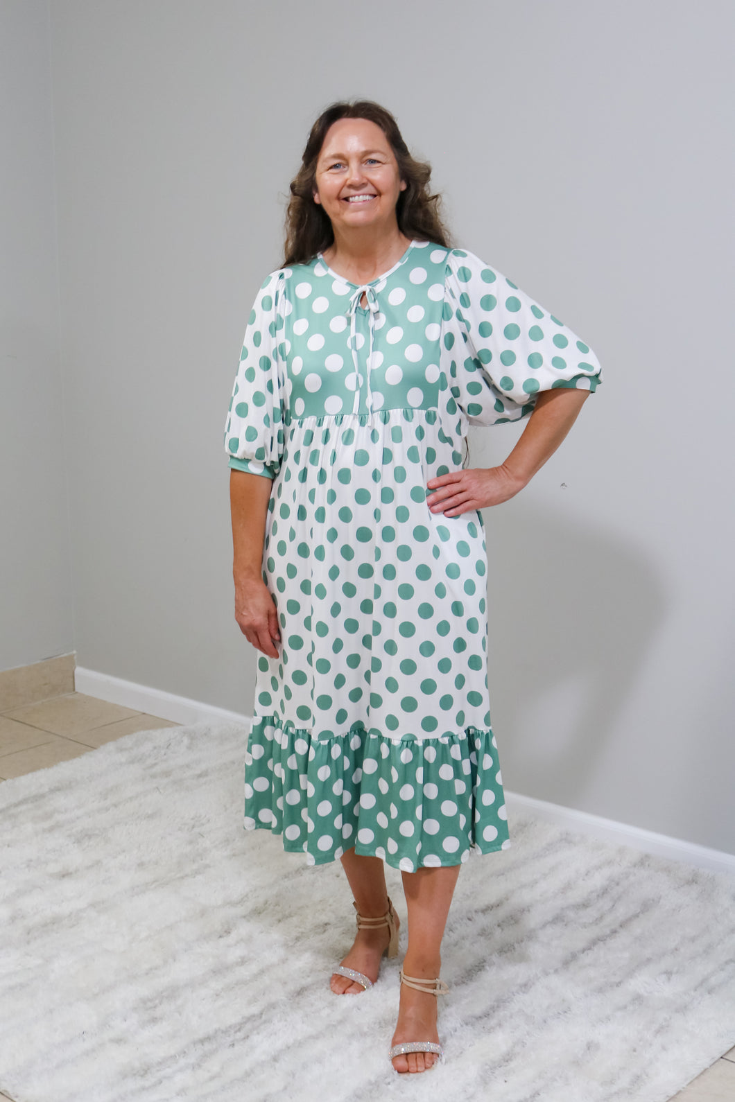 SAGE POLKA DOT DRESS