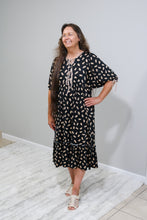 Load image into Gallery viewer, REG. &amp; PLUS BLACK MOCHA MIDI DRESS W/ BOW DETAIL
