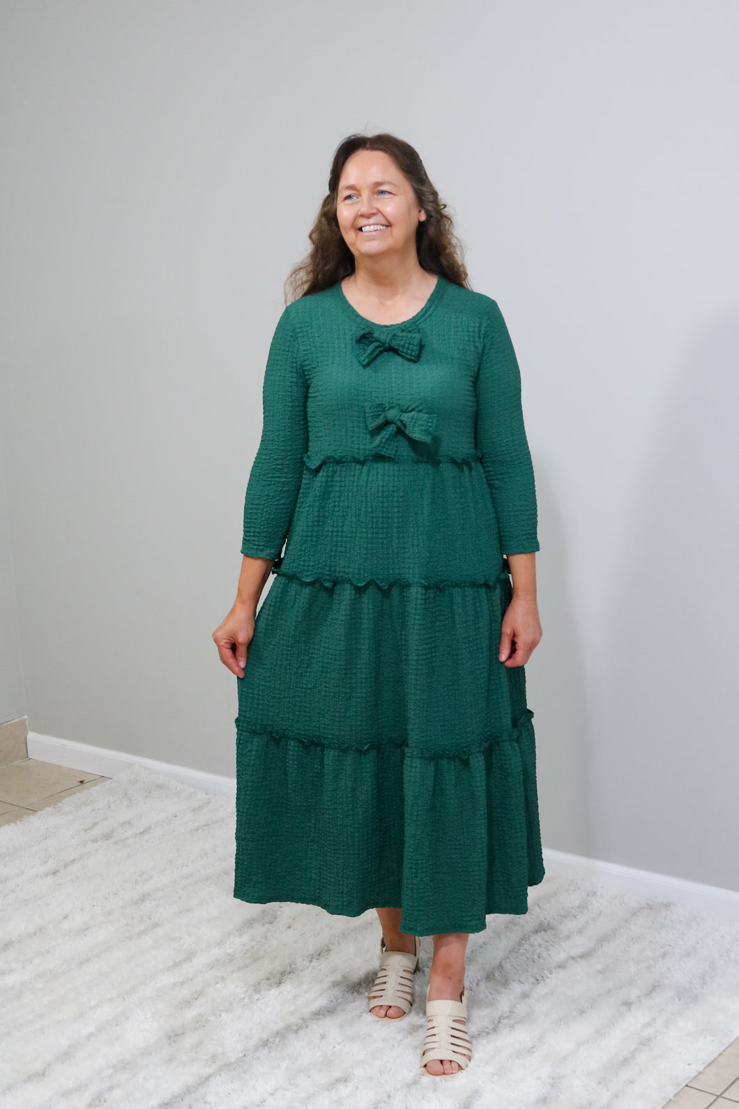 REG. & PLUS HUNTER GREEN BOW MIDI DRESS