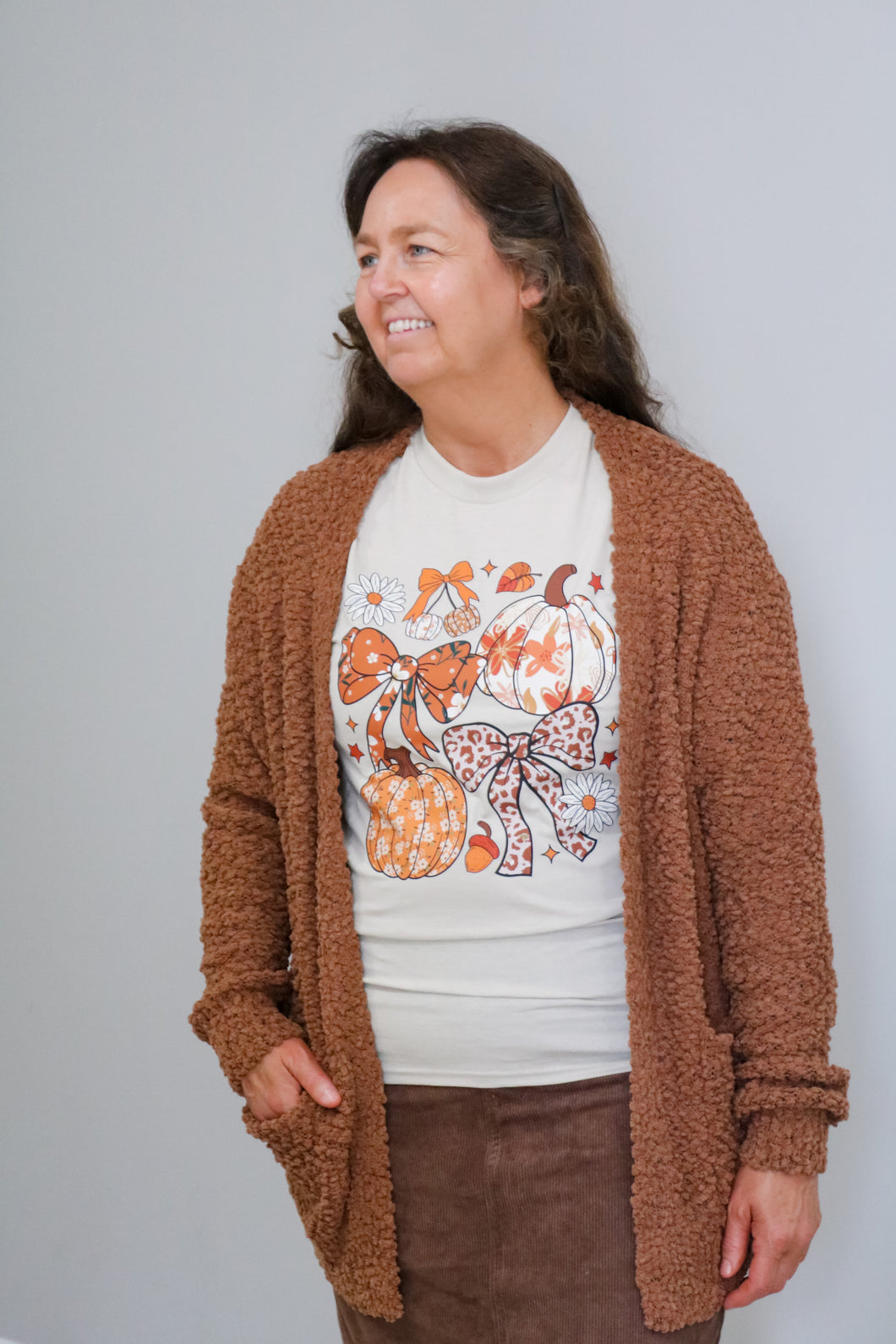 DEEP CAMEL POPCORN SWEATER CARDIGAN TOP