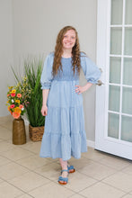 Load image into Gallery viewer, CHAMBRAY DENIM MIDI DRESS
