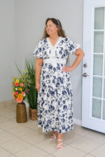 Load image into Gallery viewer, REG. &amp; PLUS IVORY/NAVY FLORAL MAXI DRESS
