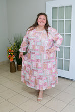 Load image into Gallery viewer, REG. &amp; PLUS PINK PATCHWORK TIERED MIDI DRESS
