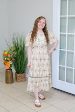 Load image into Gallery viewer, REG. &amp; PLUS CREAM/OLIVE PRINTED MIDI DRESS
