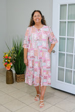 Load image into Gallery viewer, REG. &amp; PLUS PINK PATCHWORK TIERED MIDI DRESS
