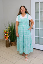 Load image into Gallery viewer, RIBBON TIE GREEN GINGHAM TIERED MAXI DRESS
