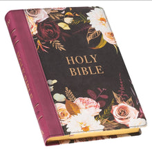 Load image into Gallery viewer, BLACK &amp; BURGUNDY FLORAL FAUX LEATHER KJV BIBLE
