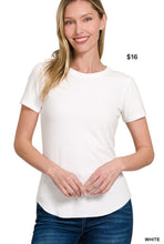 Load image into Gallery viewer, WHITE RIBBED CURVED HEM ROUND NECK TOP
