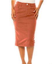 Load image into Gallery viewer, REG. &amp; PLUS CARAMEL MIDI DENIM SKIRT
