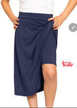 Load image into Gallery viewer, KIDS NAVY A-LINE MIDI SKIRT W/ BUILT IN SHORTS
