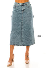 Load image into Gallery viewer, REG. &amp; PLUS UTILITY 32" MIDI DENIM SKIRT
