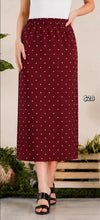 Load image into Gallery viewer, REG. &amp; PLUS BURGUNDY POLKA DOT MIDI PENCIL SKIRT
